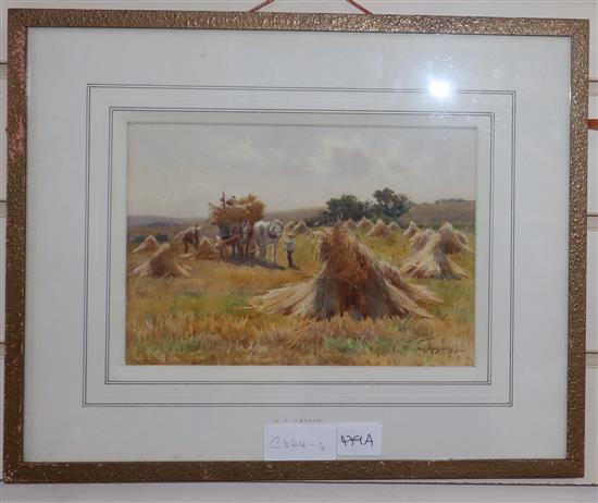 William Frederick Measom (b.1875), watercolour, Harvest scene, signed, 17 x 25cm